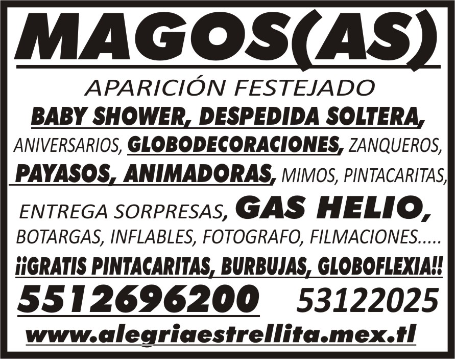MAGOS(AS)

APARICI&OACUTE;N FESTEJADO

BABY SHOWER