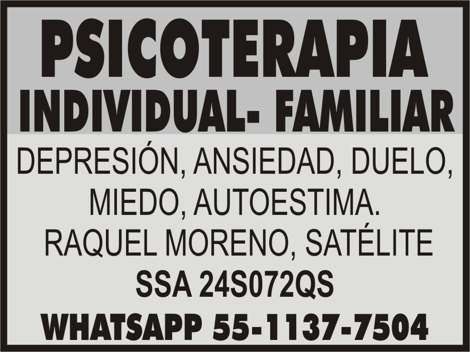 PSICOTERAPIA INDIVIDUAL&NBSP;$350

DEPRESI&OACUTE;N 