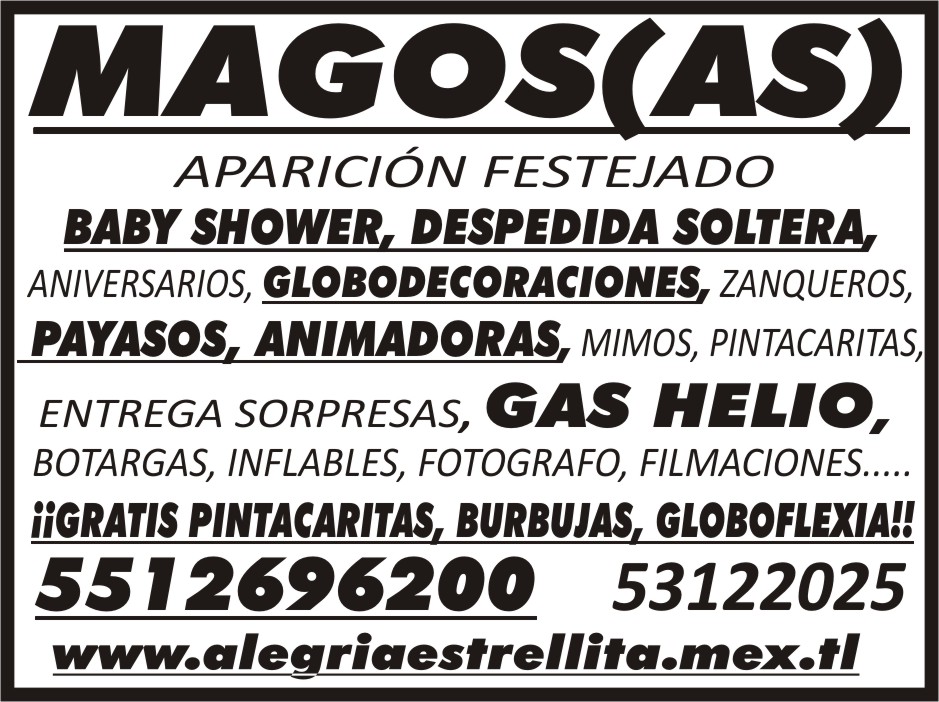 MAGOS(AS)

APARICI&OACUTE;N FESTEJADO

BABY SHOWER
