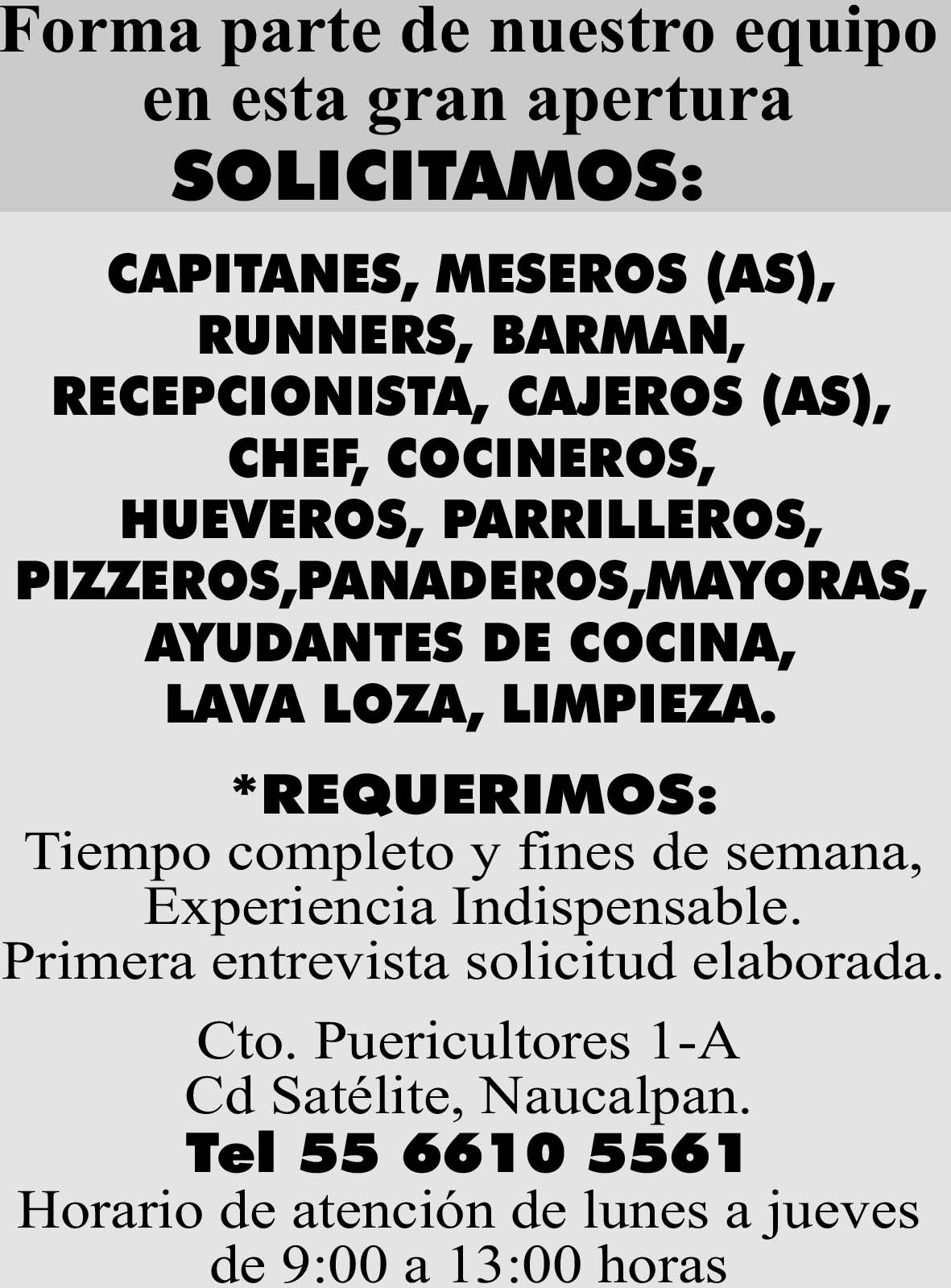 SOLICITAMOS.... 5566105561 