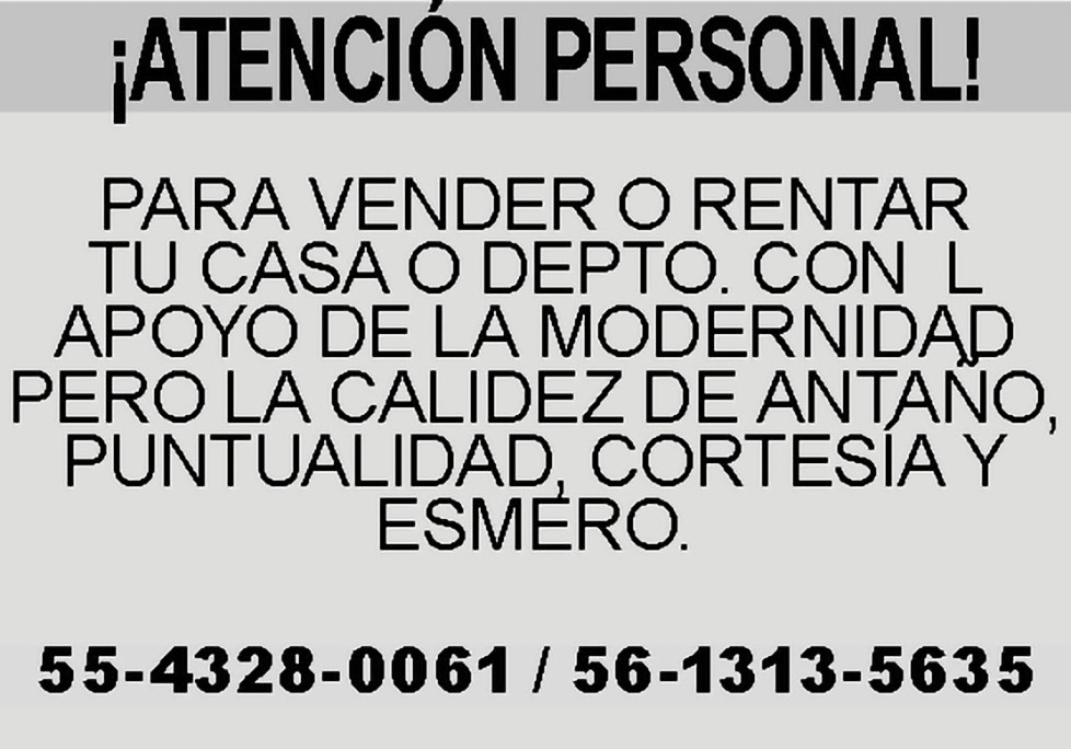 &IEXCL;ATENCI&OACUTE;N PERSONAL!

PARA VENDER