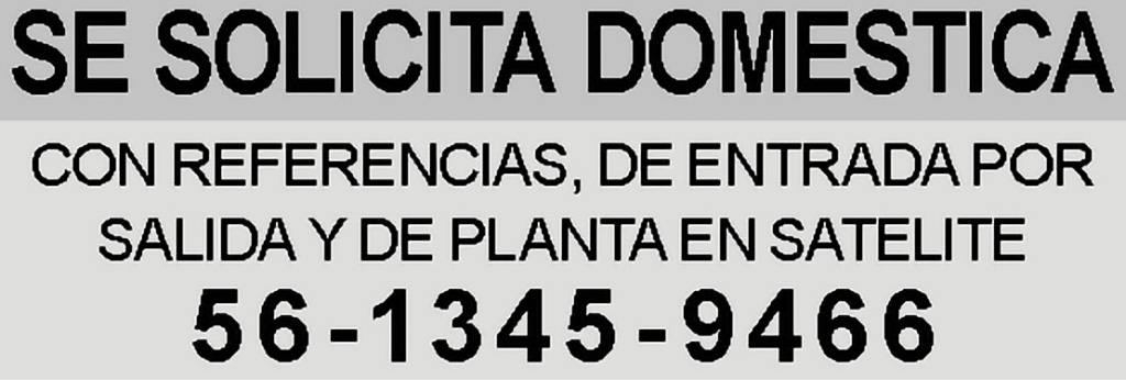 SE SOLICITA DOMESTICACON