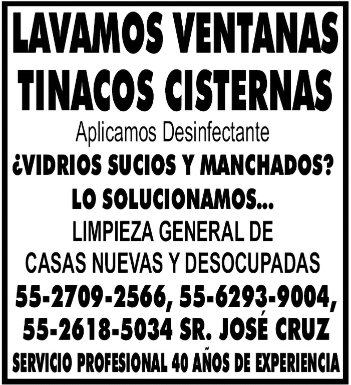 LAVAMOS VENTANASTINACOS CISTERNASAPLICAMOS