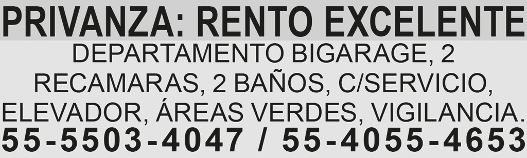 PRIVANZA: RENTO EXCELENTE?DEPARTAMENTOBIGARAGE