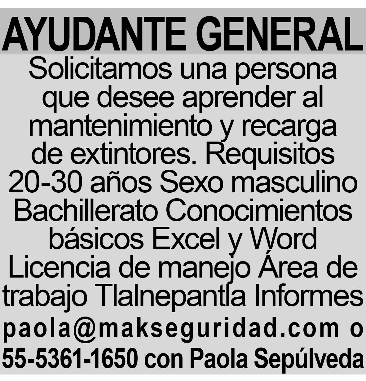 AYUDANTE GENERAL SOLICITAMOS