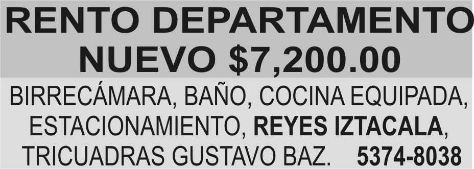 RENTO DEPARTAMENTO NUEVO

$7