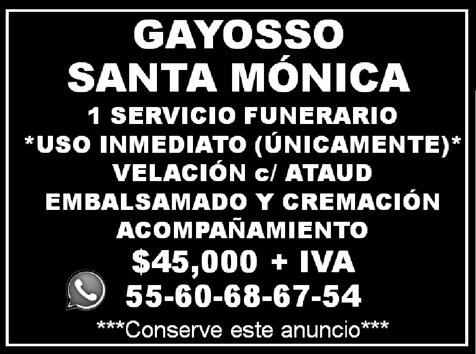 GAYOSSO

SANTA M&OACUTE;NICA

55-6068-6754
 