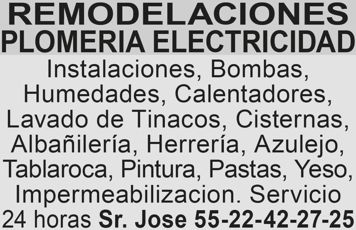 REMODELACIONESPLOMERIA ELECTRICIDADINSTALACIONES 