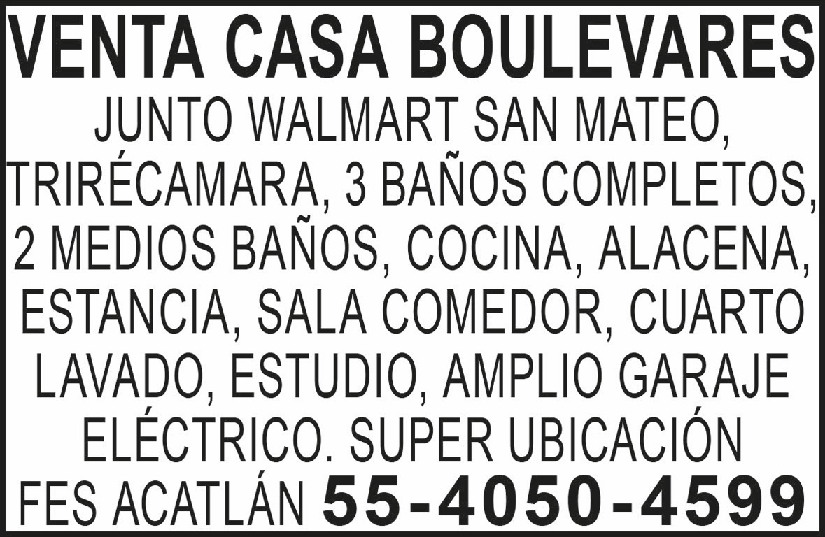 VENTA CASABOULEVARESJUNTO WALMART