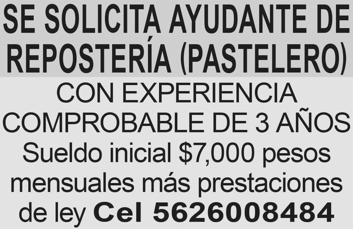 SE SOLICITA AYUDANTE