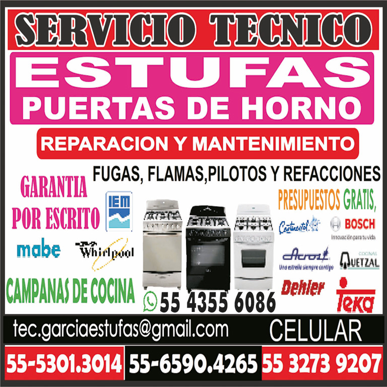 SERVICIO T?CNICOESTUFAS55-5301-3014 ?55