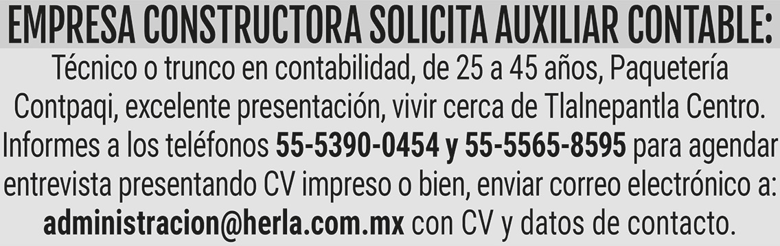 EMPRESA?CONSTRUCTORA?SOLICITA?AUXILIAR?CONTABLE:?T?CNICO O TRUNCO