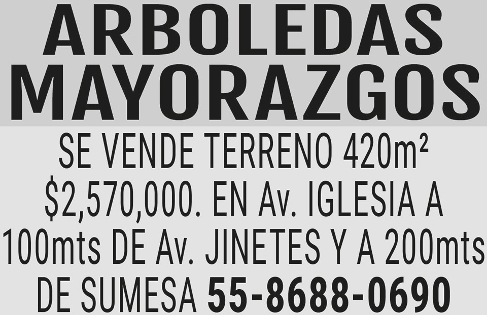 ARBOLEDAS?MAYORAZGOSSE VENDE TERRENO