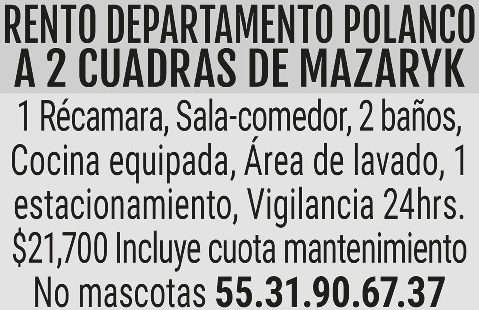 RENTO DEPARTAMENTO POLANCO