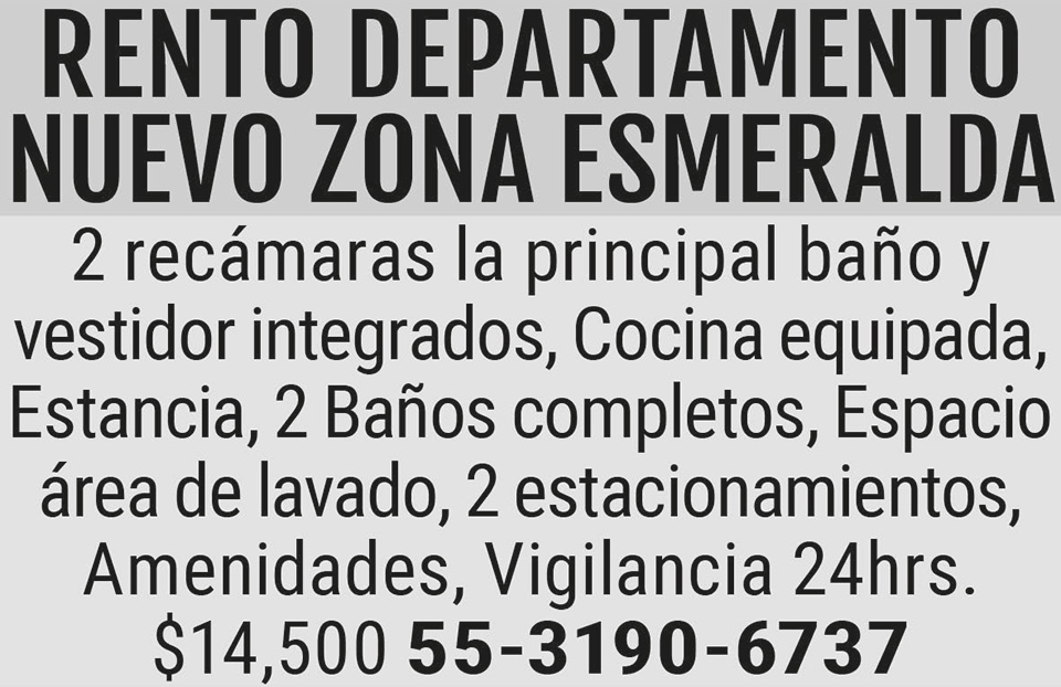 RENTO?DEPARTAMENTO?NUEVO?ZONA?ESMERALDA2 RECAMARAS LA