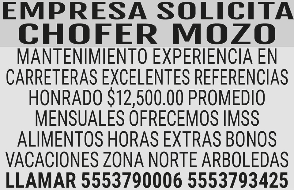 EMPRESA SOLICITA CHOFER