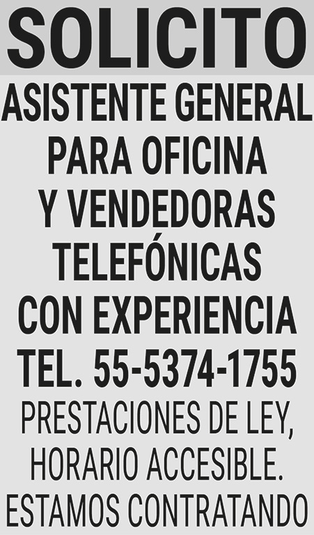 SOLICITO ASISTENTE GENERAL
