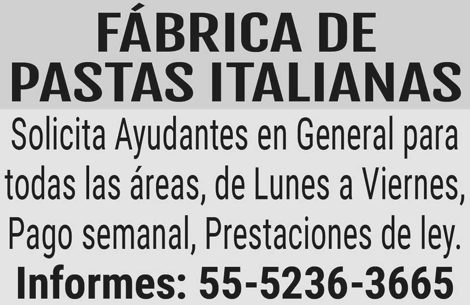 FABRICA?DE?PASTAS?ITALIANAS?SOLICITA AYUDANTES EN