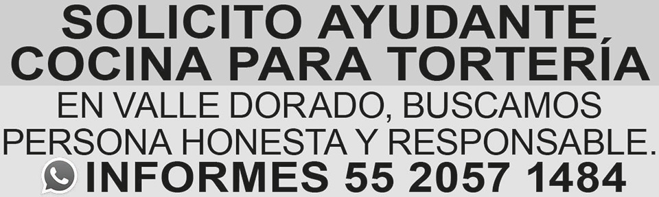 SOLICITO AYUDANTE COCINAPARA
